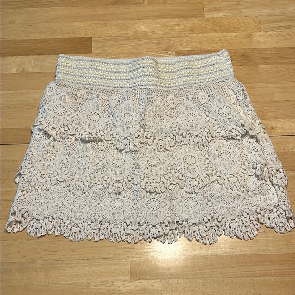 Full Tilt Cream Crochet Tiered Mini Skirt